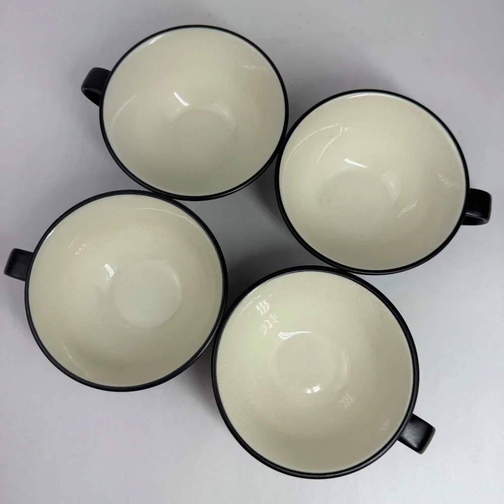 Crate & Barrel Kathleen Wills Kita Flat Cups Matte Black Cream Set of 4 Japan